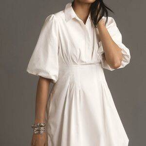 Anthropologie NWT Maeve Collared Bubble-Hem Mini Dress White Size: Small Petite
